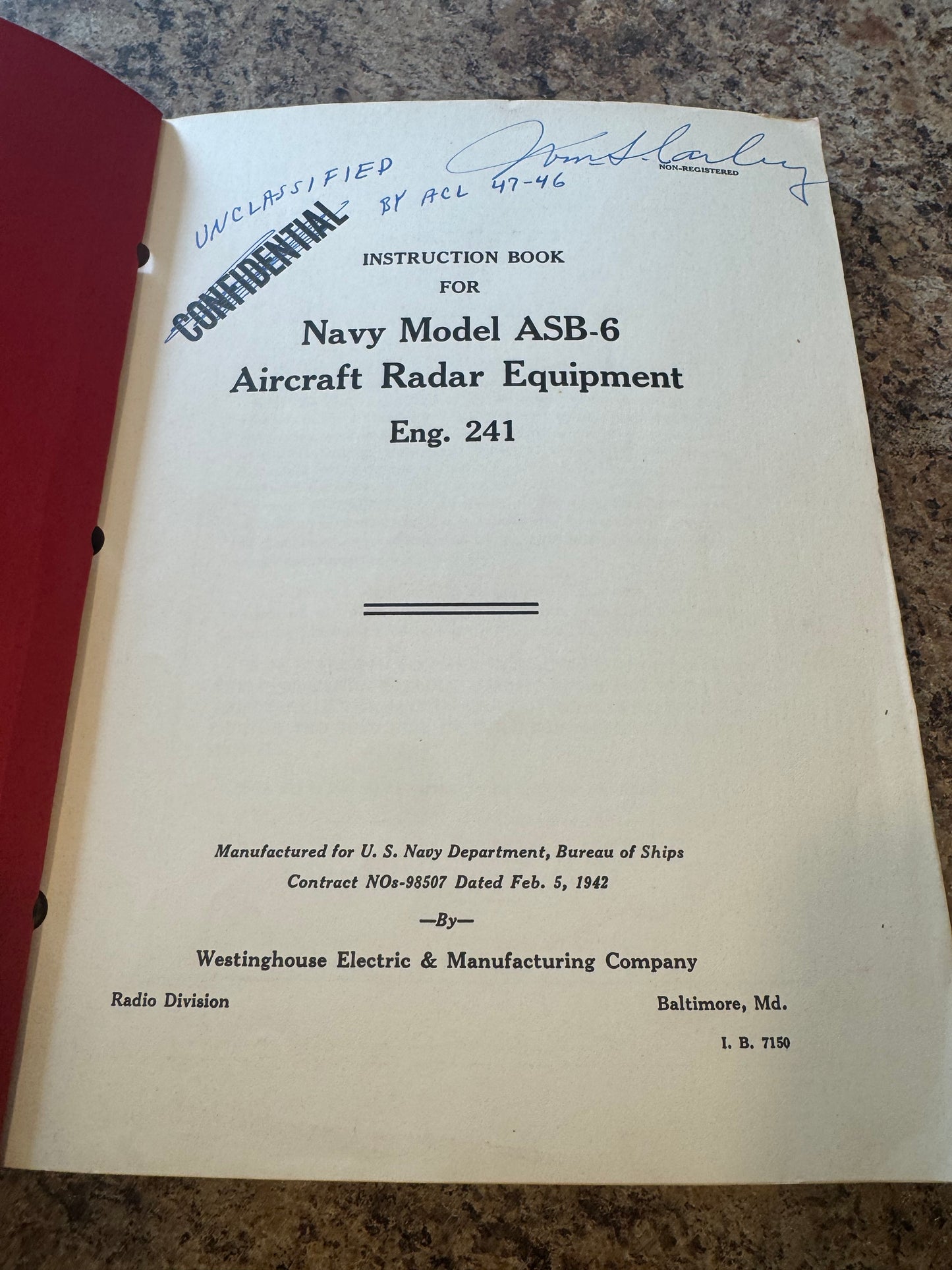 WWII Navy ASB-6 Aircraft Radar Manual – 1942 – Westinghouse