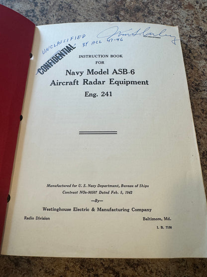 WWII Navy ASB-6 Aircraft Radar Manual – 1942 – Westinghouse
