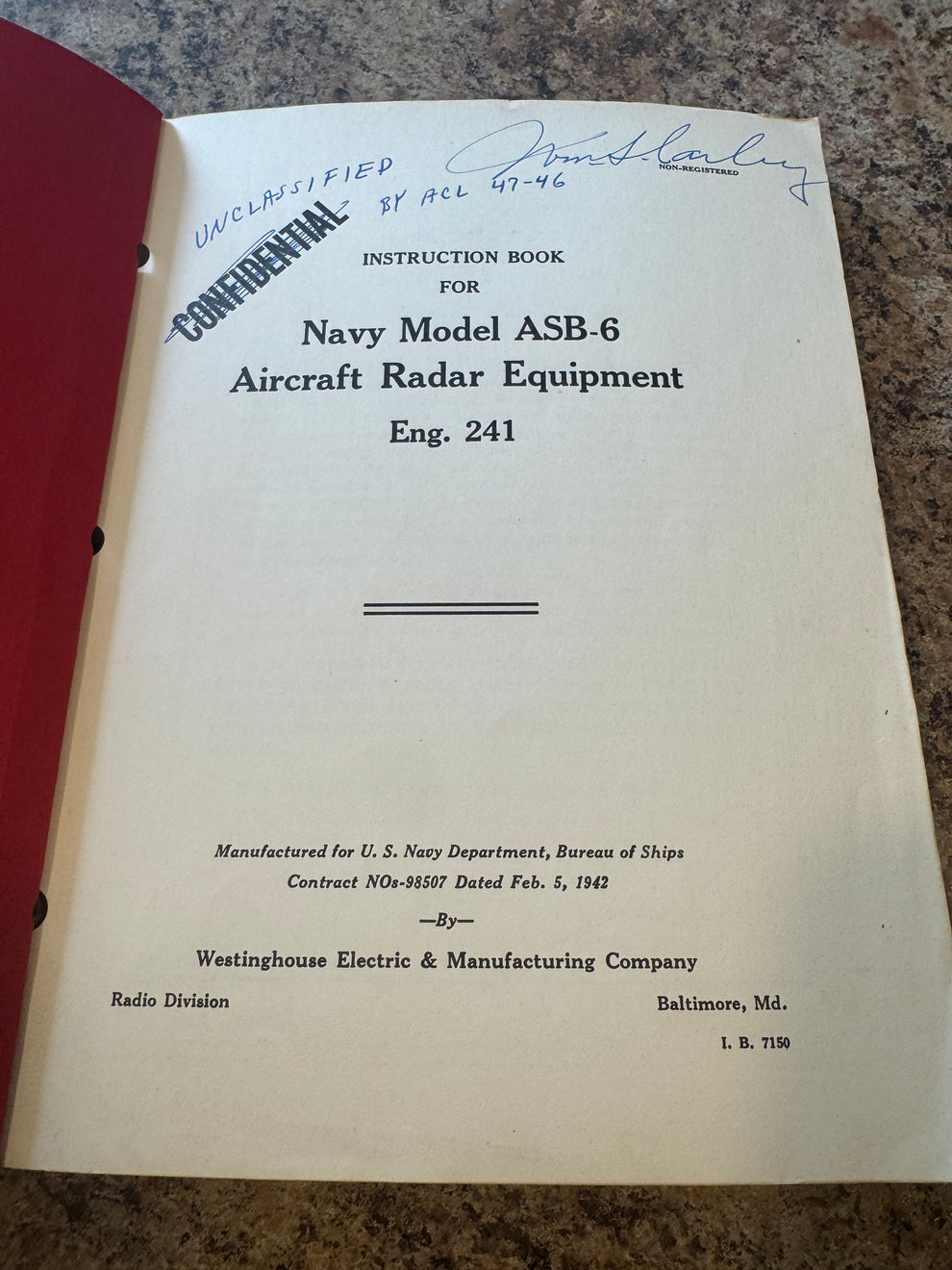 WWII Navy ASB-6 Aircraft Radar Manual – 1942 – Westinghouse – Whiskey ...