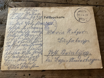 WWII German Feldpostkarte-January 17, 1942 w/ Eagle & Swastika Unit Stamp