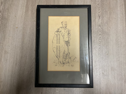 Historical Military Themed Ink & Paper Drawing