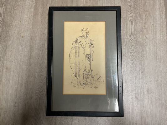 Historical Military Themed Ink & Paper Drawing