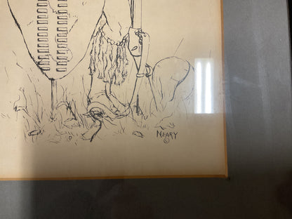 Historical Military Themed Ink & Paper Drawing