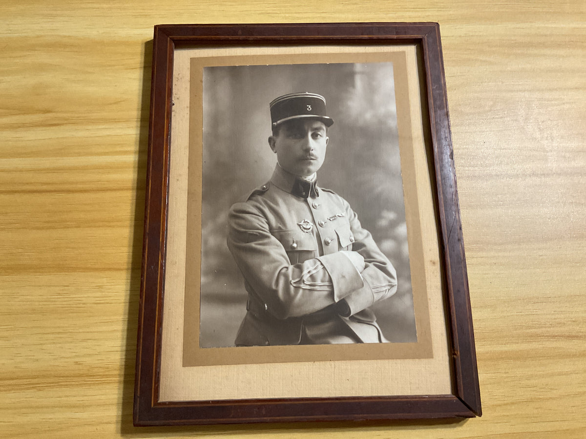 Original Interwar French Military Aviation Soldier Portrait-No.3 Kepi-Aviation Badges-Framed