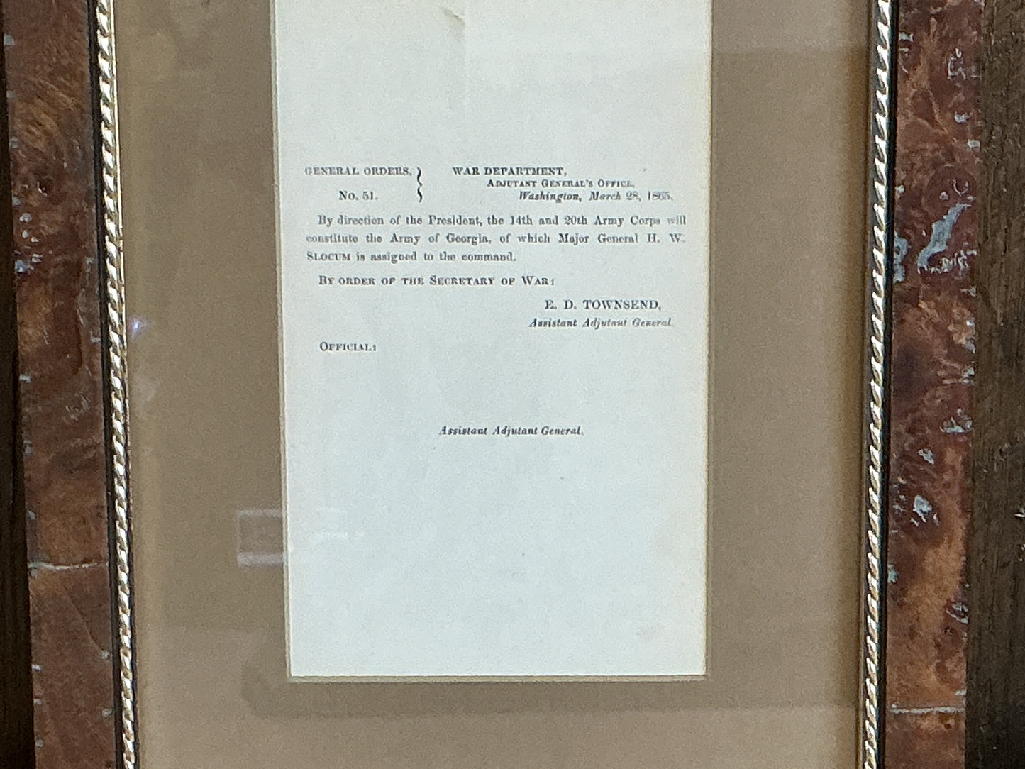 Civil War - General Order 1865 Gen. H.W. Slocum Command