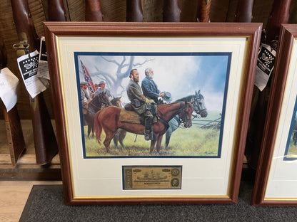 Set of 2 Framed Civil War Confederate Art Prints w/ Replica Currency