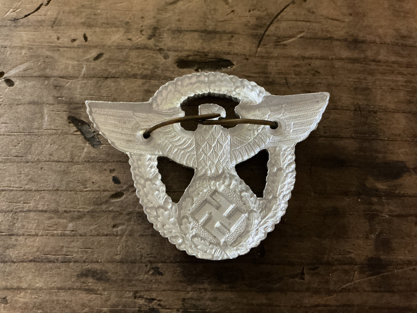 Repro WWII German Police Pattern Visor Cap Eagle & Wreath Insignia-Aluminum Polizei Cap Badge