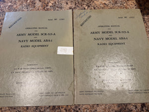 WWII U.S. Army/Navy SCR-515-A & ABA-1 Radio Equipment Manuals – 1941 “RESTRICTED” Signal Corps – General Electric – Early War Communications Set (2 Manual Lot)
