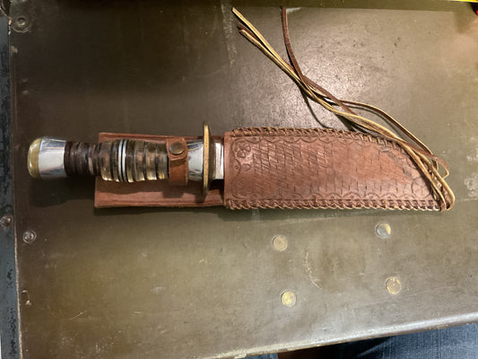 WWII Theatre Knife brown silver & clear handle
