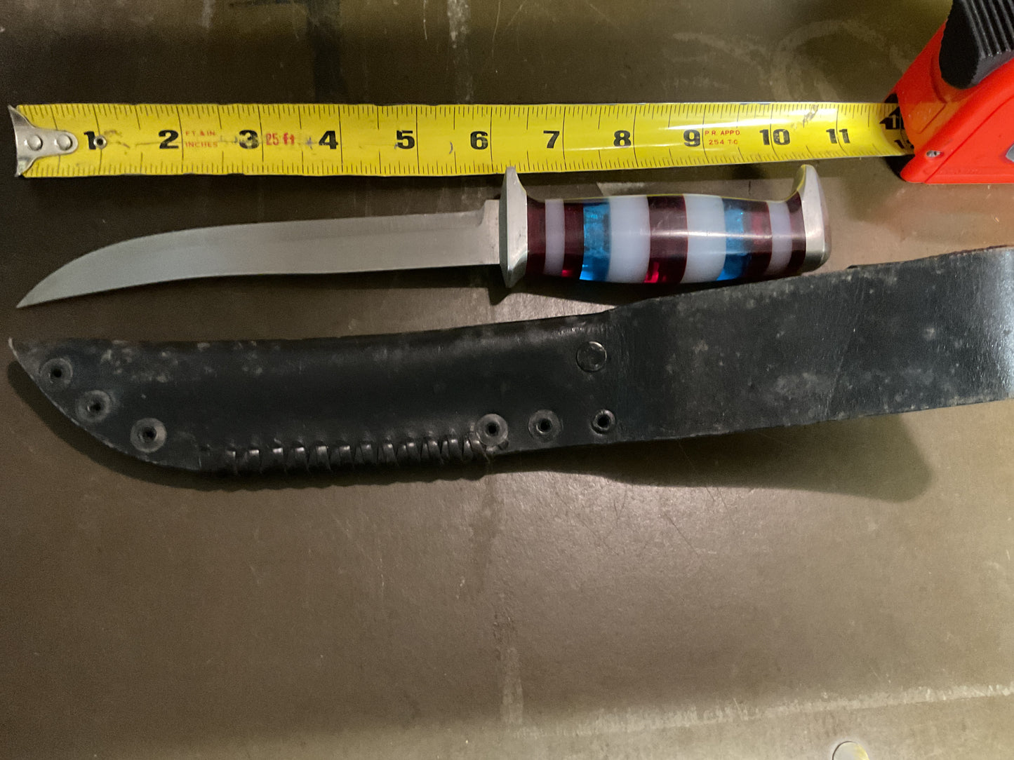 WWII Theatre Knife Burgandy White & Blue Handle