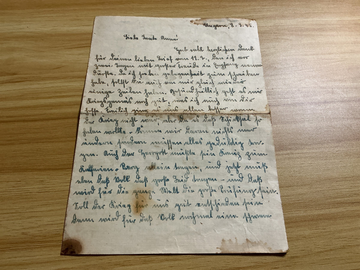 WWII German Handwritten Letter from Hungary During Closing Months of WWII-March 8, 1945