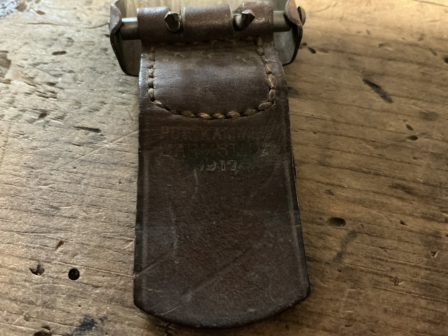 Original WWI Imperial German Prussian “Gott Mits Uns” Belt Buckle w/ Darmstadt Kammer 1917 Leather Tab