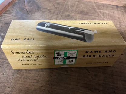 Vintage P.S. Olt No. 440 Owl Call/ Turkey Hooter w/ Original Box & Instructions