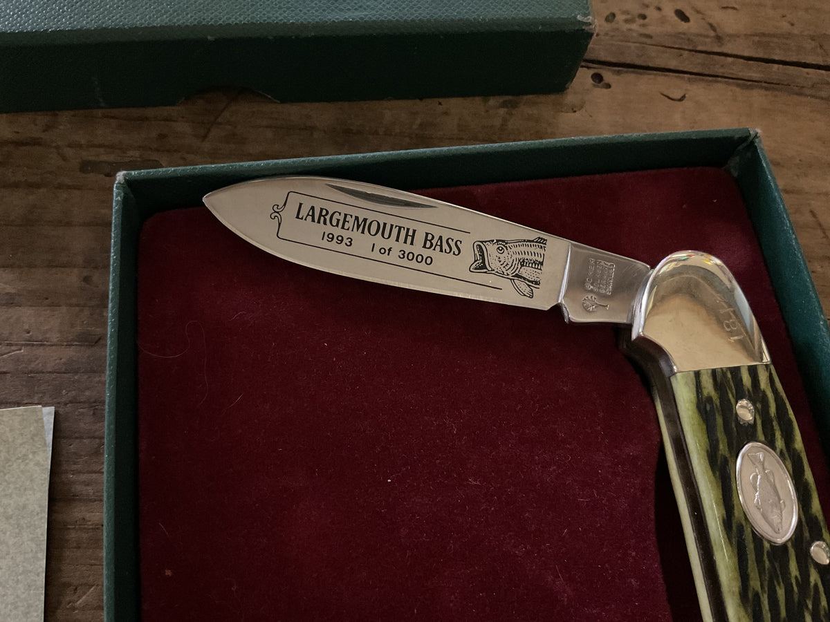 1993 Boker Wildlife Series Largemouth Bass Canoe Knife-Green Bone-Limited Edition w/ Box