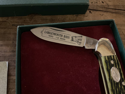1993 Boker Wildlife Series Largemouth Bass Canoe Knife-Green Bone-Limited Edition w/ Box