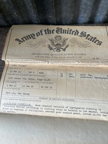 WWII U.S. Army War Service Record Grouping – Solomon Gold – Pacific Theater Veteran