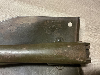 Original U.S. Military Ames 1966 VietnamFolding Entrenching Tool E-Tool w/ Cover Also Marked