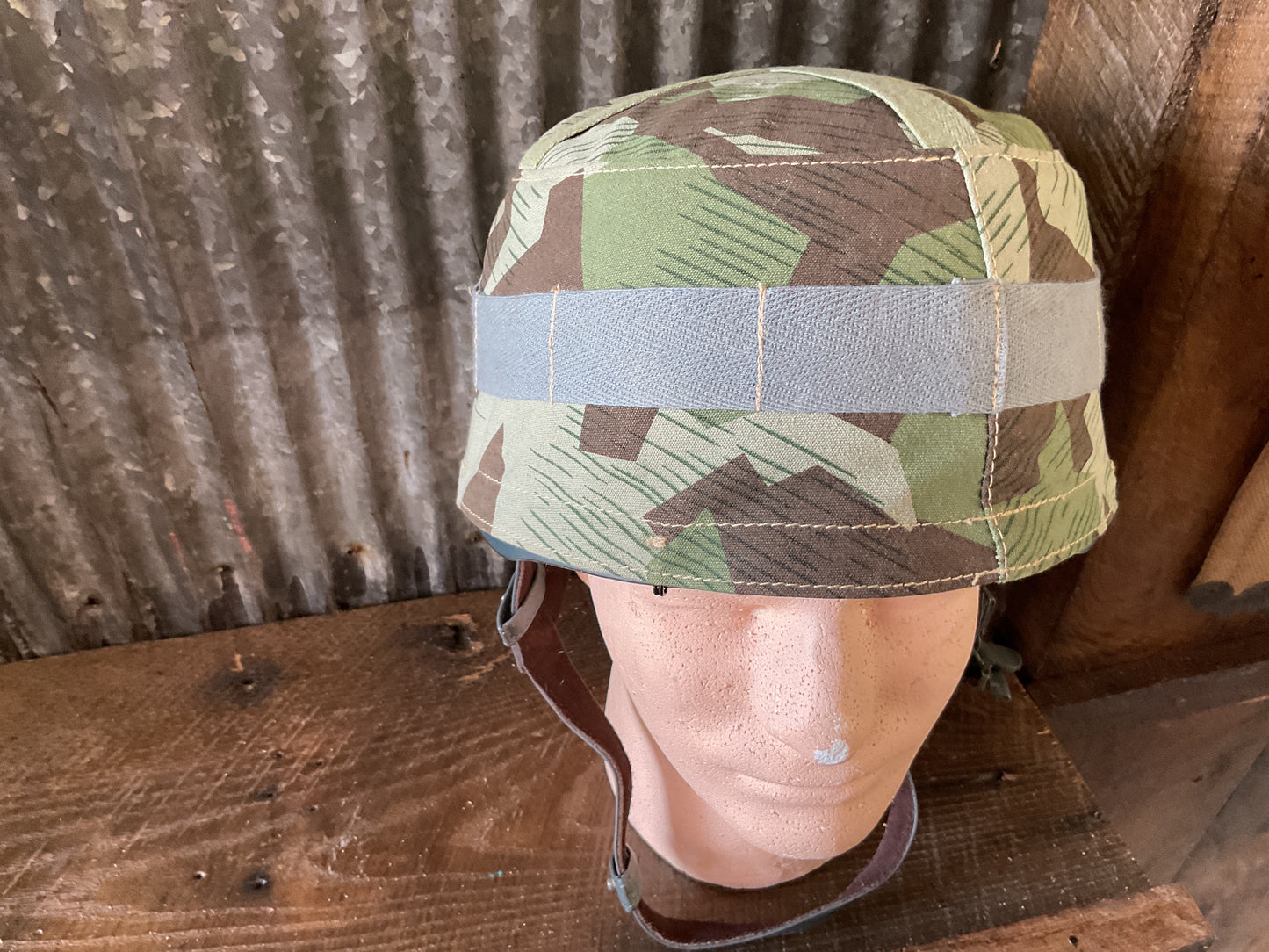 M38 German Paratrooper Helmet Double Decal with Splinter Camo Cover
