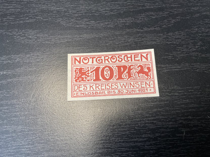 German 1921 WINSEN 10 Pnennig Notgeld Banknote