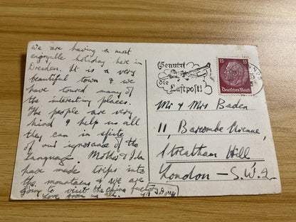 WWII German Dresden Postcard-Luftpost Cancellation-1930’s Third Reich Era