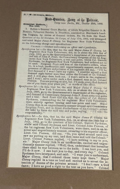 GEORGE B. McCLELLAN — CIVIL WAR COURT-MARTIAL ORDER & CDV
