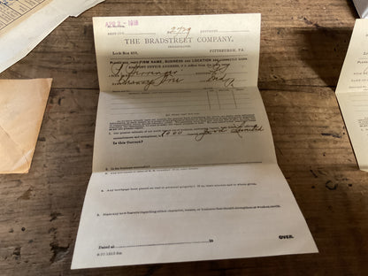 1919 Bradstreet Company Credit Inquiry-Indiana, Pa, Original Envelope & Forms. April 2, 1919