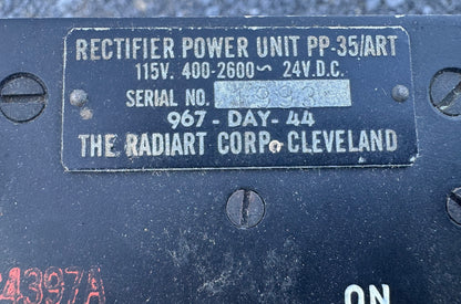 WWII U.S. Army Rectifier Power Unit PP-35/ART Aircraft Radar Power Supply