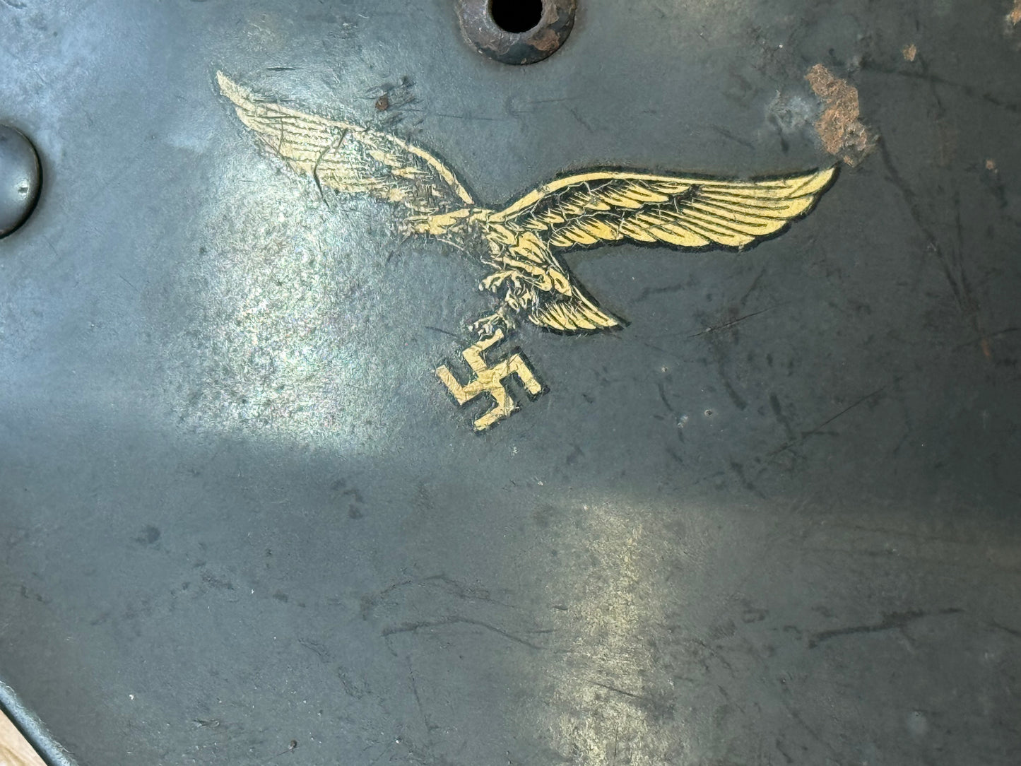Original WWII German Luftwaffe Double Decal Steel Helmet – Untouched Combat-Worn Example