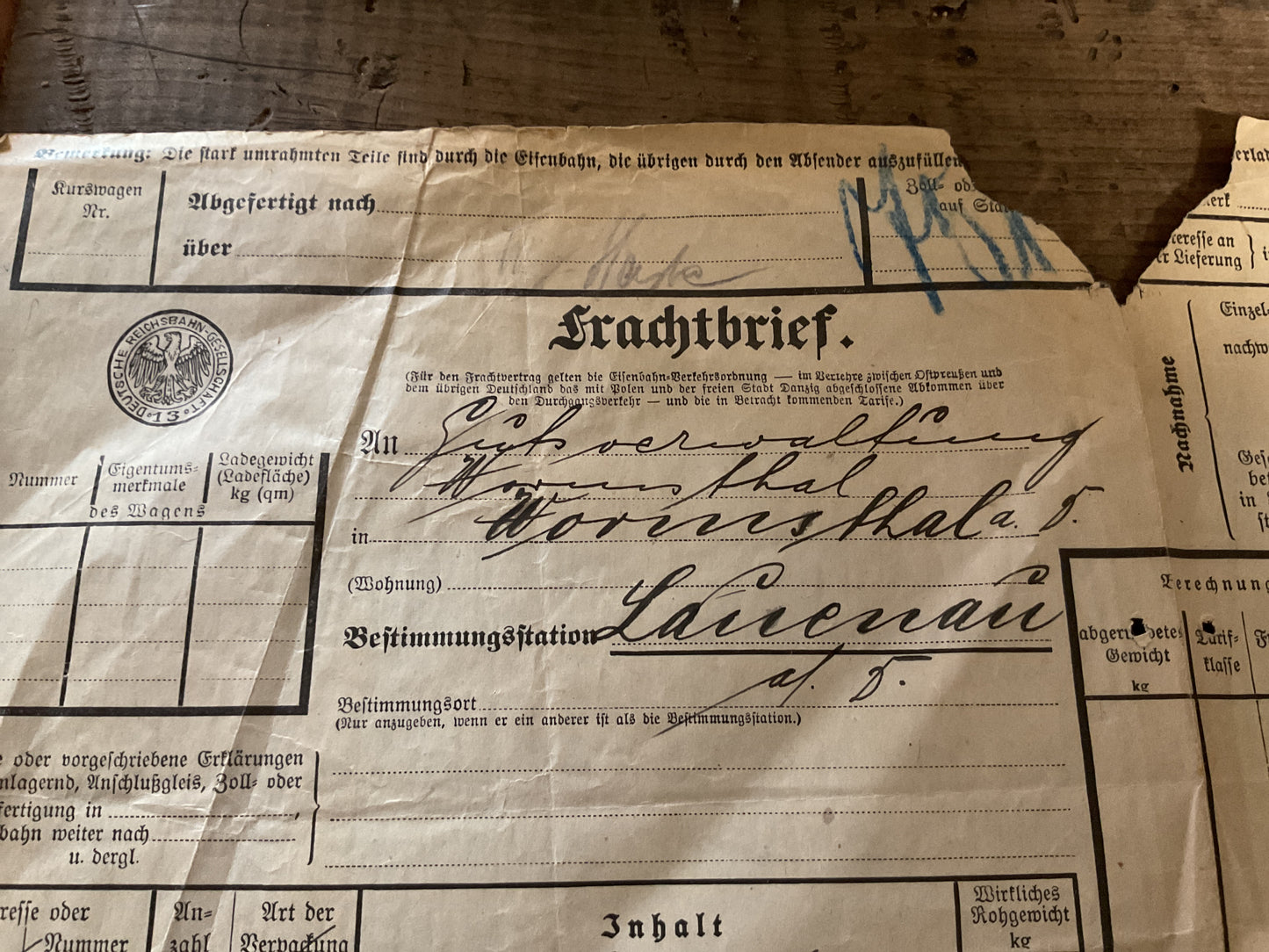Original Deutsche Reichsbahn Freight Bill
