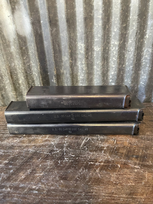 WWII Thompson Submachine Gun Magazine Lot – Auto-Ordnance Corp. – (2) 30-Round & (1) 20-Round Magazine
