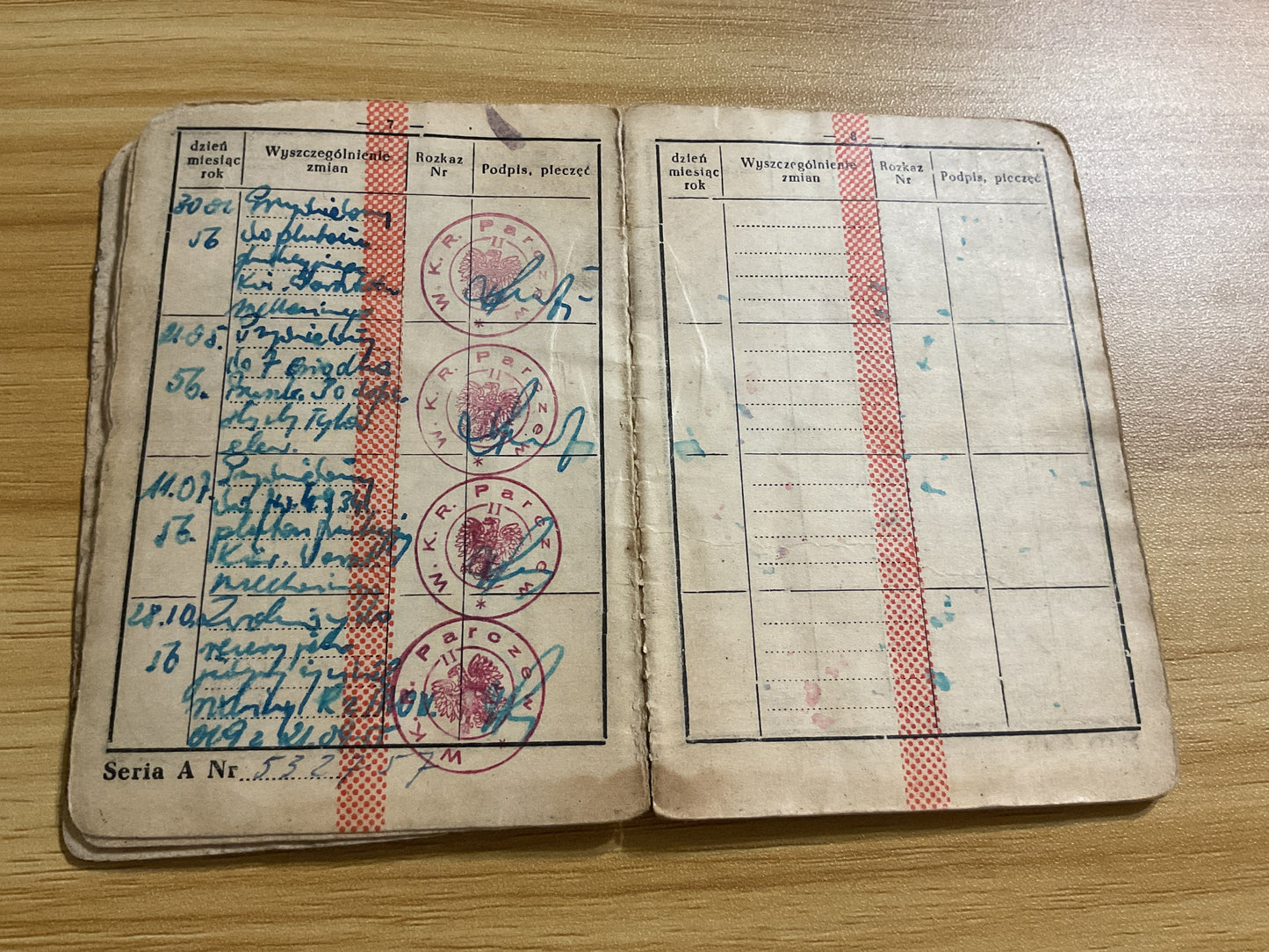 Original 1950’s Polish People’s Army Military Service Book w/ Sailor’s Photo and Extensive Entries & Stamps