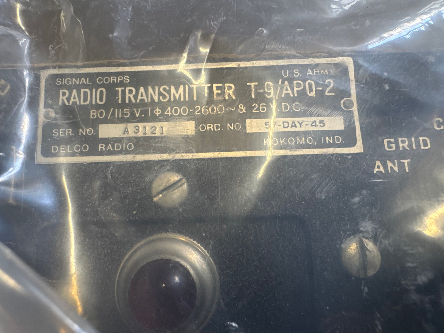 WWII U.S. Army Signal Corps T-9/APQ-2 Radio Transmitter