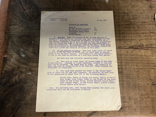 Original Korean War Era Satirical U.S. Army “Rotation Regulations”- Dated May 28, 1951