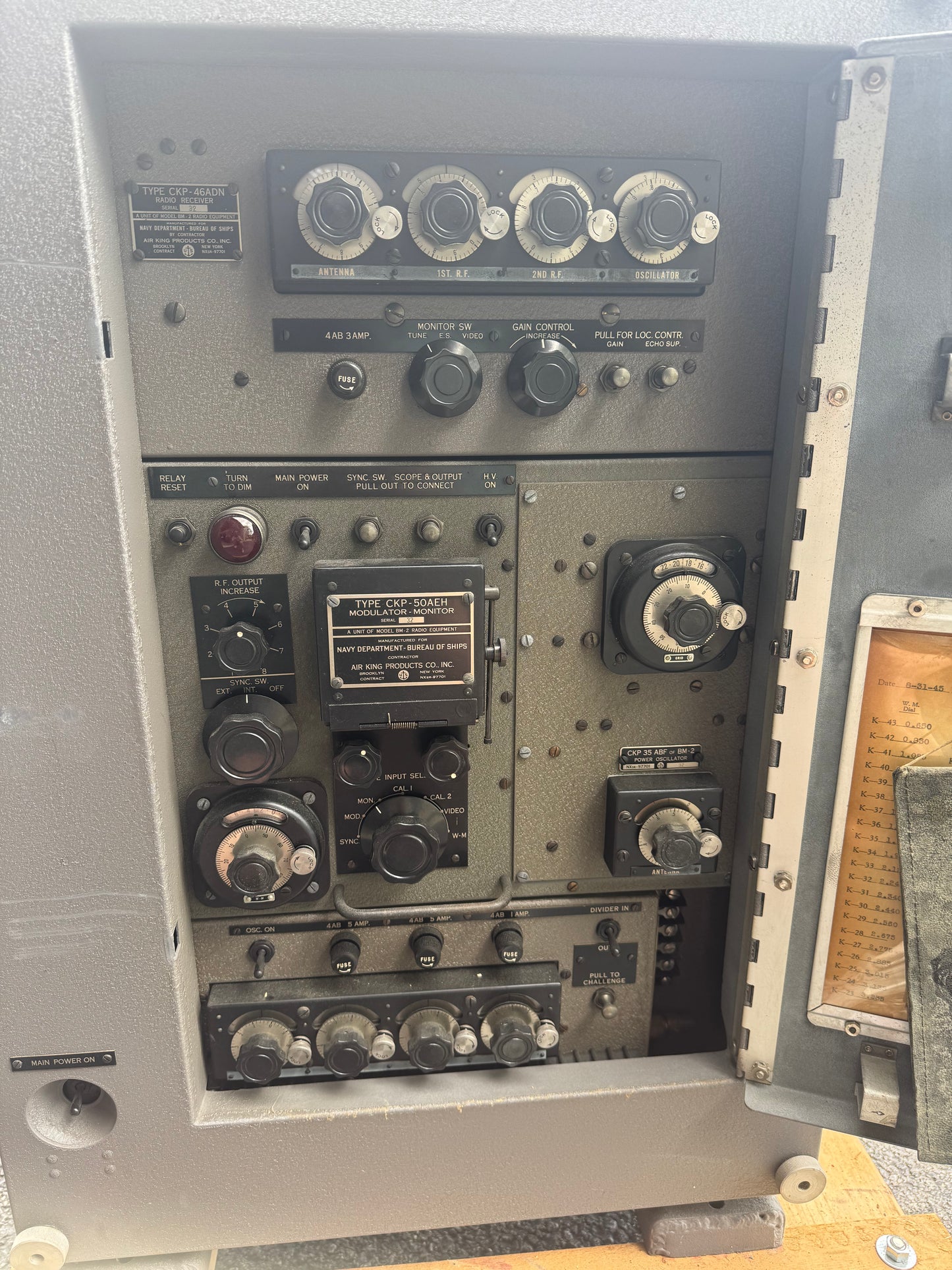 WWII U.S. Navy Bureau of Ships Model BM-2 radio transmitting/receiving equipment cabinet