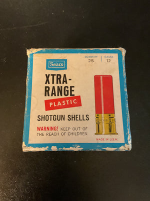 Vintage Sears Xtra-Range 12 Gauge Plastic Shotgun Shells — Full Box of 25