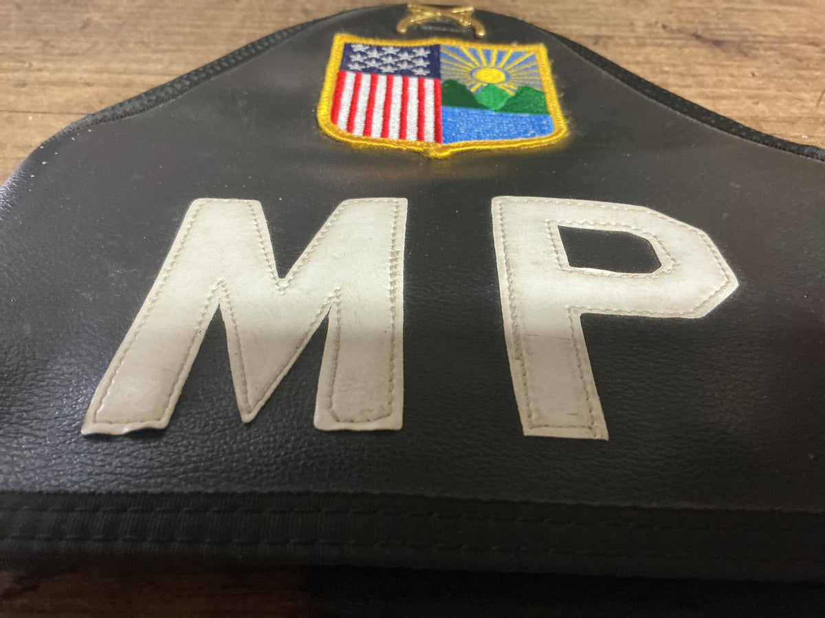 Vintage U.S. Army Military Police MP Leather Brassard-Crossed Pistols, Unit Matched, & Named “Capriotti”