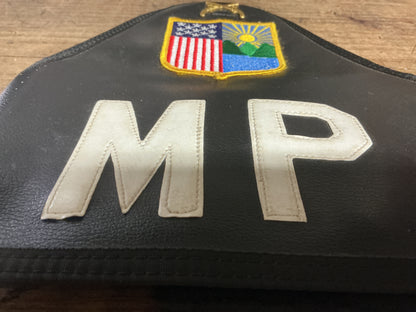 Vintage U.S. Army Military Police MP Leather Brassard-Crossed Pistols, Unit Matched, & Named “Capriotti”