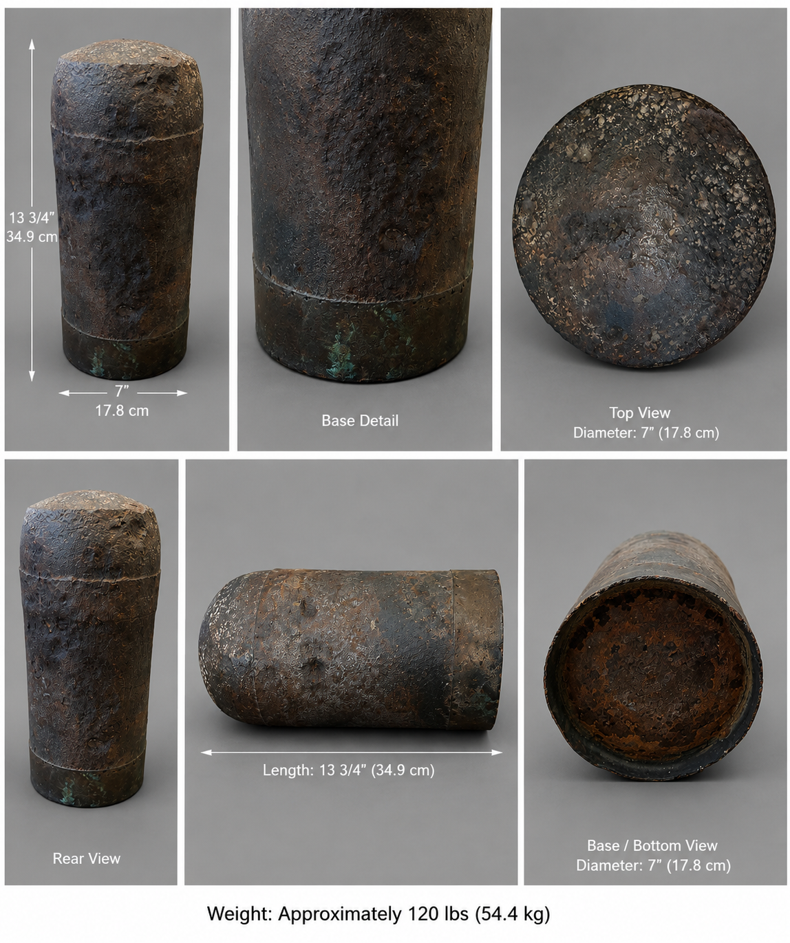 Confederate 7” Brooke Bolt - Civil War Naval Artillery Projectile - 120 lb