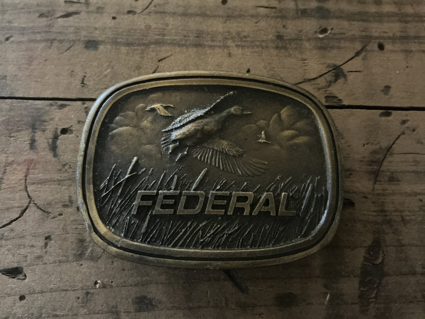 Vintage Federal Ammunition Belt Buckle-Duck Hunting Scene-Indiana Metal Craft