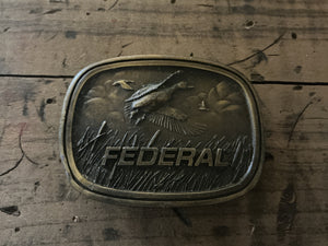 Vintage Federal Ammunition Belt Buckle-Duck Hunting Scene-Indiana Metal Craft