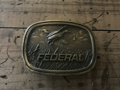 Vintage Federal Ammunition Belt Buckle-Duck Hunting Scene-Indiana Metal Craft