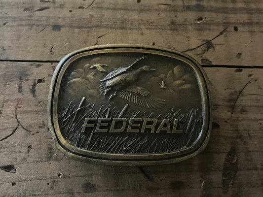 Vintage Federal Ammunition Belt Buckle-Duck Hunting Scene-Indiana Metal Craft