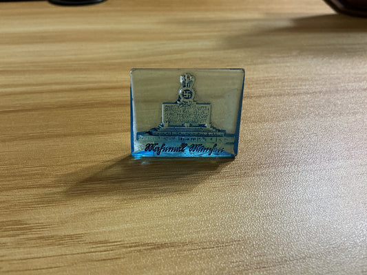 WWII German Blue Glass Memorial Paperweight w/ National Monument Motif
