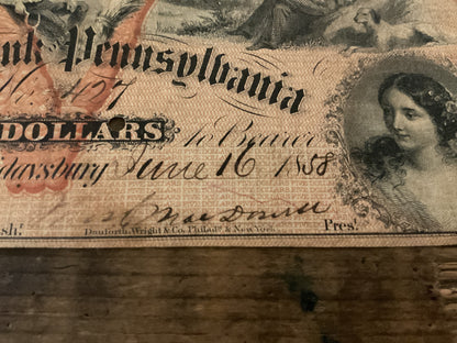 1858 Central Bank of Pennsylvania $5.00 Obsolete Bank Note-Hollidaysburg