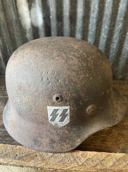 WWII German M35 Helmet – Original Liner Present – Decals Believed Added Postwar