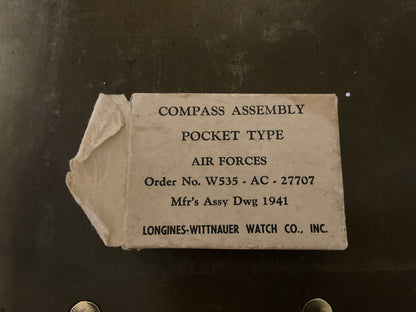 WWII U.S. Army Air Force’s Pocket Compass- Longines-Wittnauer -1941 Complete w/ Box & Pouch -Unissued
