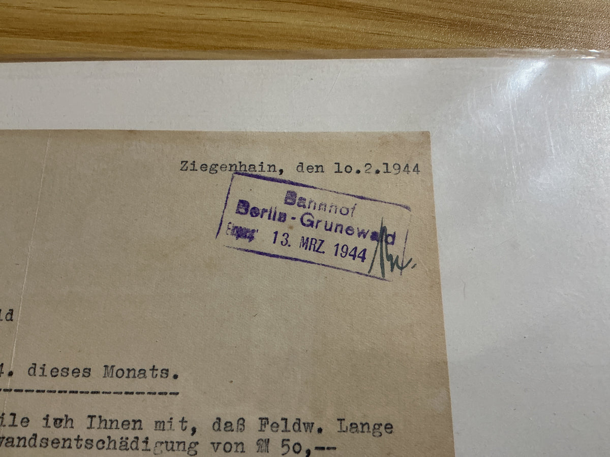 1944 WWII German Hitler Youth Documents- Ziegenhain to Deutsche, Reichsbahn, Berlin-Grunewald
