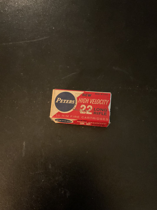 Vintage Peters High Velocity .22 Long Rifle Rimfire Cartridges — Full Box of 50