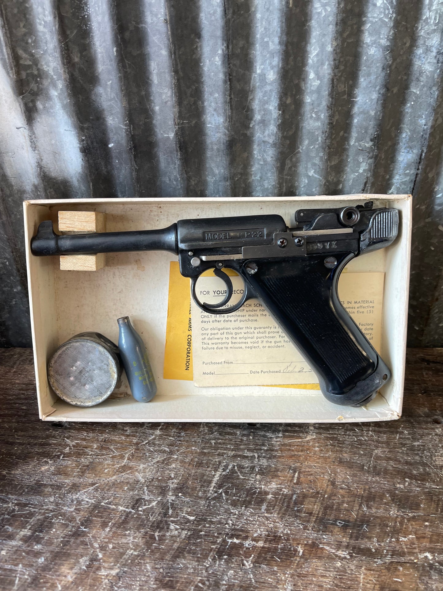 Schimel Model P22 .22 Caliber Gas Pistol w/ Original Box & Paperwork (Purchased 1952)