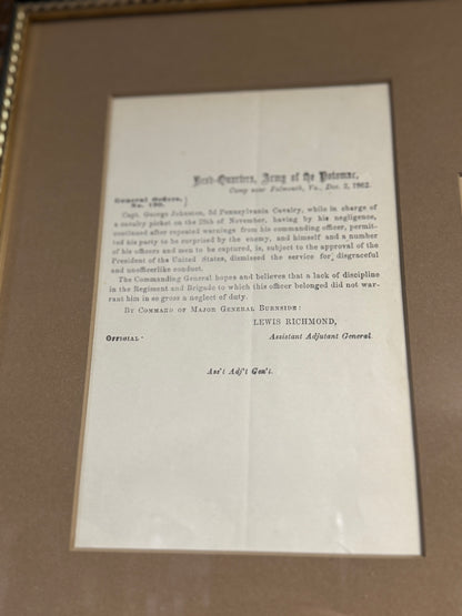 AMBROSE E. BURNSIDE — CIVIL WAR GENERAL ORDER & CDV